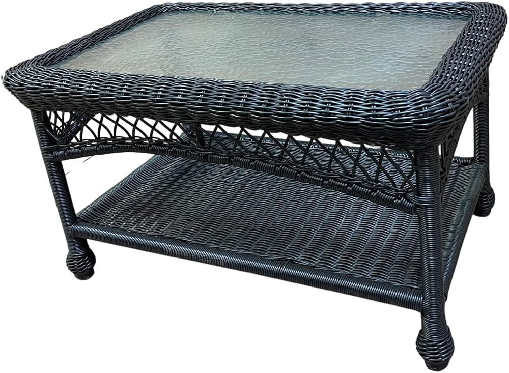 Outdoor Wicker Rectangular Patio Coffee Table in Black Rattan: Cape Cod Style Resin Aluminum Fram... | Amazon (US)
