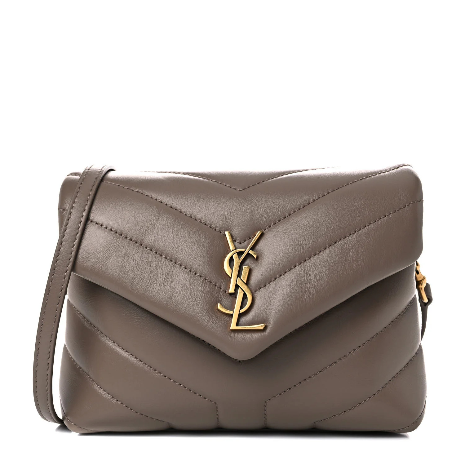 SAINT LAURENT Calfskin Y Quilted Monogram Toy Loulou Crossbody Bag Taupe | FASHIONPHILE | Fashionphile