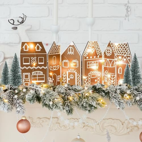 Chunful Foldable Christmas Gingerbread House Tabletop Decoration with LED String and 4 Xmas Villa... | Amazon (US)