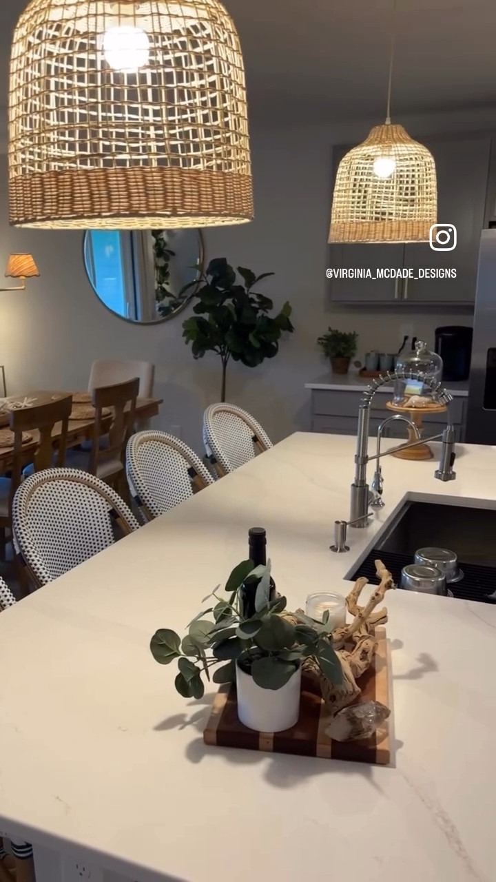 We’ve been upgrading the finishes in our builder grade home one by one. Here are some things we did in the kitchen- Luckily I work PT at Home Depot, so most of it came from there, but everything will be linked in my LTK page
• replaced granite countertops with quartz 
• replaced sink and faucet
• added a reverse osmosis filter
•replaced microwave with an OG recirculating fan (less work than a hood plus we like the low profile, and we installed it ourselves !)
. Added cabinet pulls
• installed beadboard backsplash 
• replaced ceiling lights with 2 pendants ourselves! #kitchenupgrade #beadboardbacksplash #kitchendiy #kitchenglowup

#LTKHome