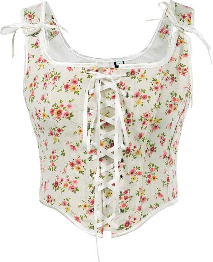 SCARLET DARKNESS Women's Floral Corset Top Cottagecore Vest Overbust Bustier Lacing Medieval Vint... | Amazon (UK)