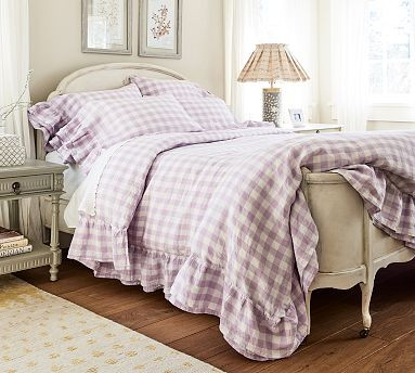Gingham Linen Ruffle Duvet & Shams | GreenRow