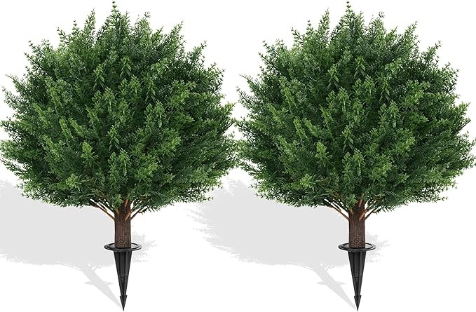 Artificial Cypress Topiary Tree with Ground Spike, Set of 2 Artificial Shrub Bushes, Fake Evergre... | Amazon (US)