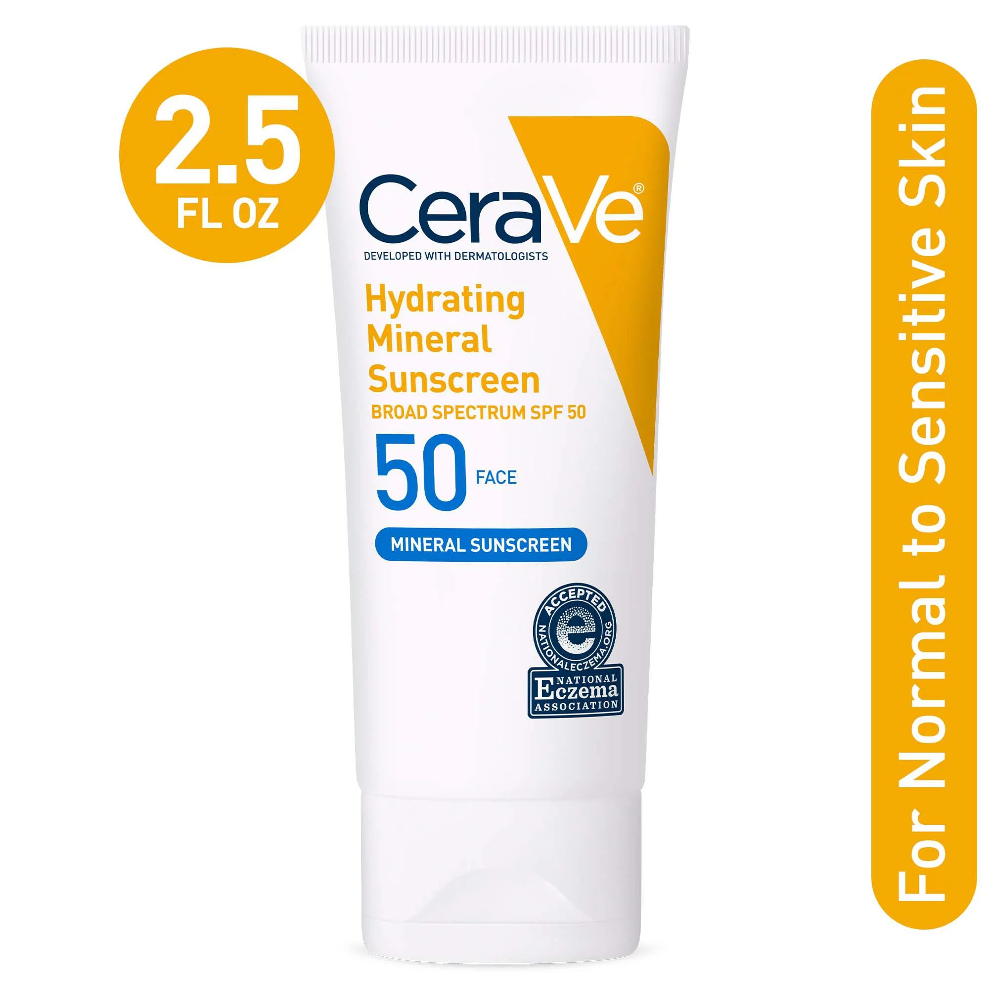 CeraVe Hydrating Face Sunscreen SPF 50, Lightweight Mineral Sunscreen, 2.5 fl oz | Walmart (US)