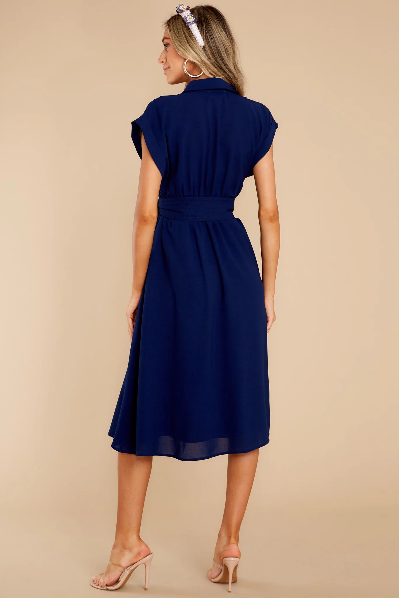 When You Arrive Navy Midi Dress | Red Dress 