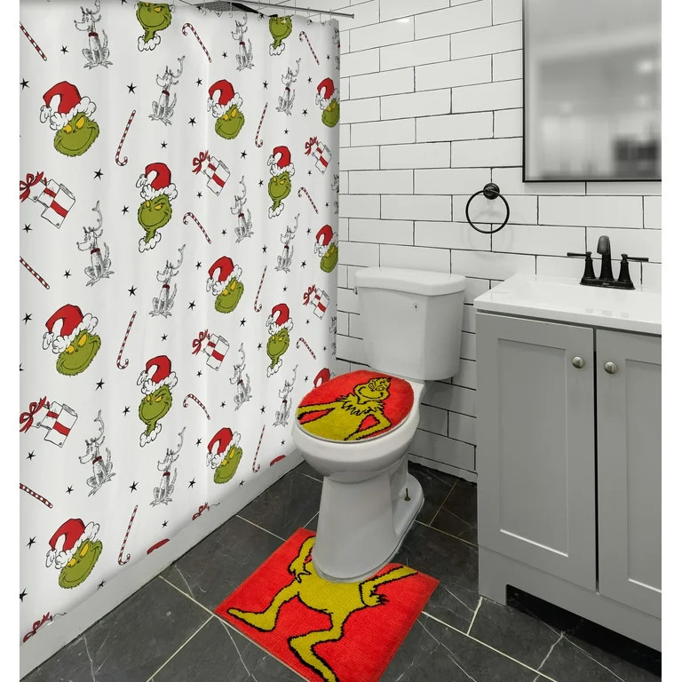 Grinch 3 Piece Shower Curtain Contour Rug and Lid Cover Bundle Set - Walmart.com | Walmart (US)