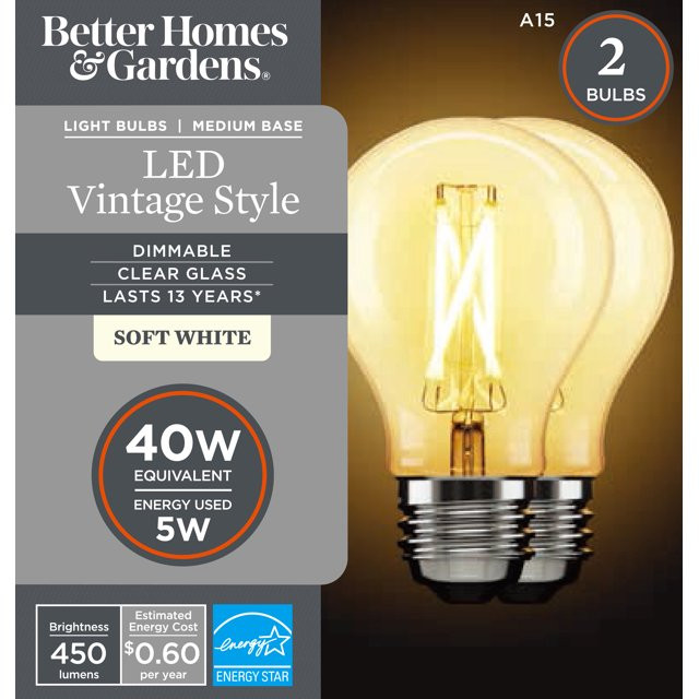 BH&G LED Ceiling Fan Bulb, 4.5 Watts (40W Equivalent) A15 Shape E26 Medium Base, Dimmable, Soft W... | Walmart (US)