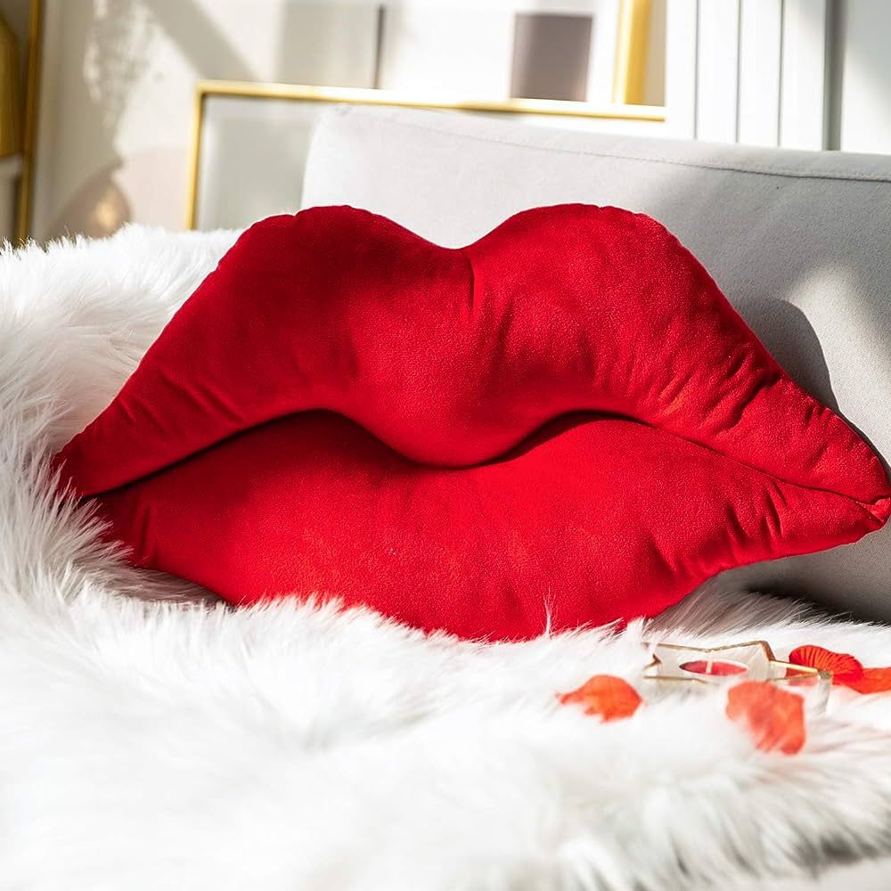 Ashler Valentine's Day 3D Lips Throw Pillows Smooth Soft Velvet Insert Included, Lip Shaped Pillo... | Amazon (US)