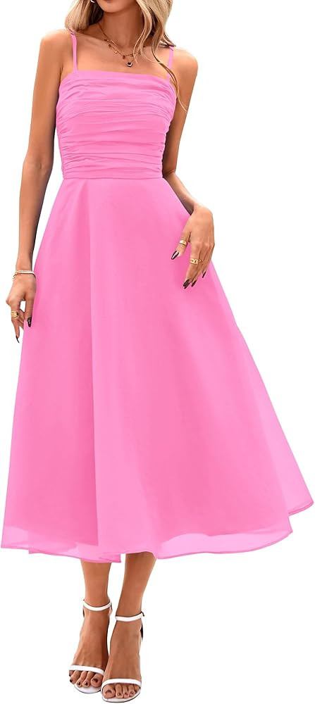 PRETTYGARDEN Womens Summer Dresses 2025 Spaghetti Strap Sleeveless Smocked Flowy Midi Wedding Gue... | Amazon (US)