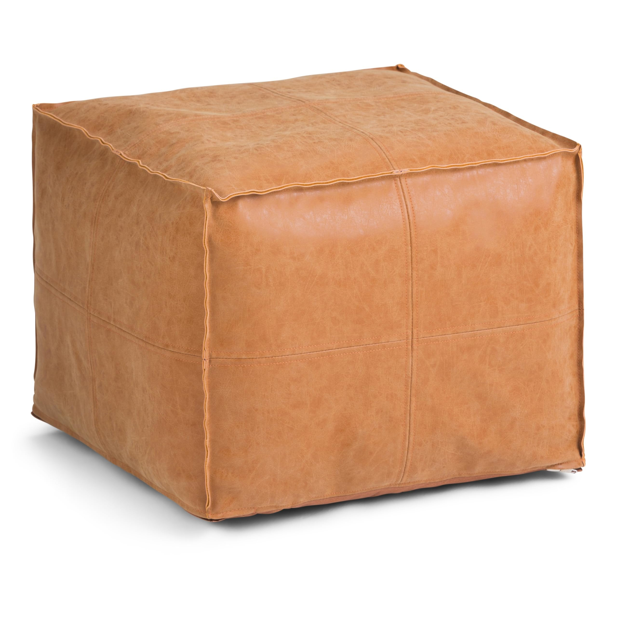 SIMPLIHOME Brody 18-inch Wide Square Pouf in Distressed Brown Vegan Faux Leather, Boho-Style Otto... | Amazon (US)