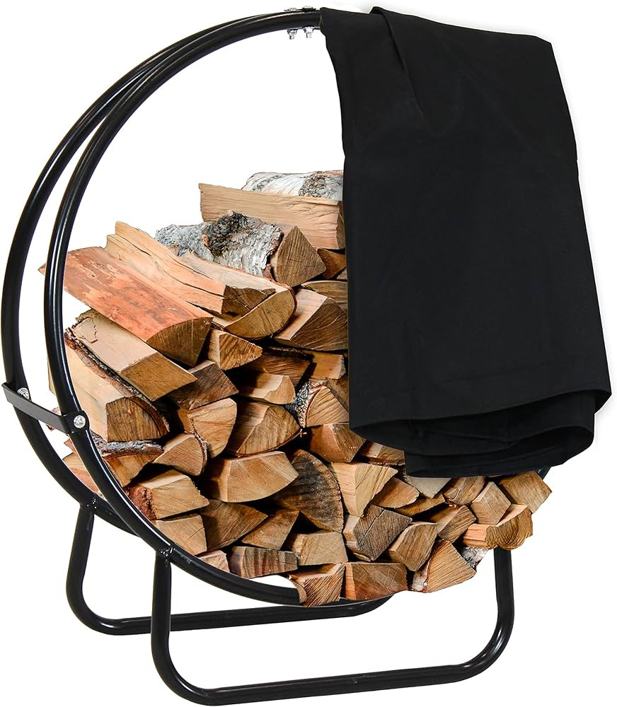 Sunnydaze 24 Inch Firewood Rack Outdoor with Cover - Indoor Firewood Holder - Round Wood Rack - L... | Amazon (US)