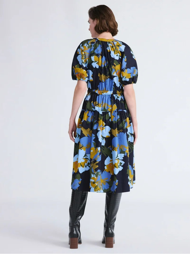 Free Assembly Women's and Women's Plus Cotton Midi Dress with Puff Sleeves, Sizes XS-4X | Walmart (US)