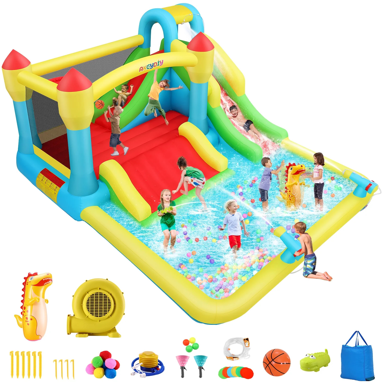 Veeboto Inflatable Water Slide with Blower, Water Park with Ball Pool, Slide, Boxing Ring, Climbi... | Walmart (US)