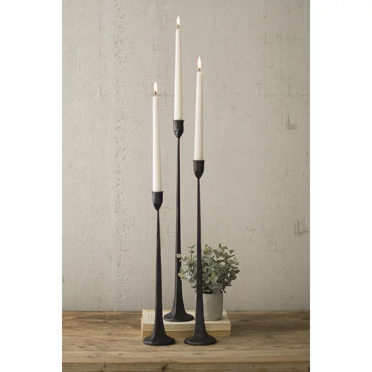 Set Of Three Tall Cast Iron Taper Candle Holders Black | Walmart (US)