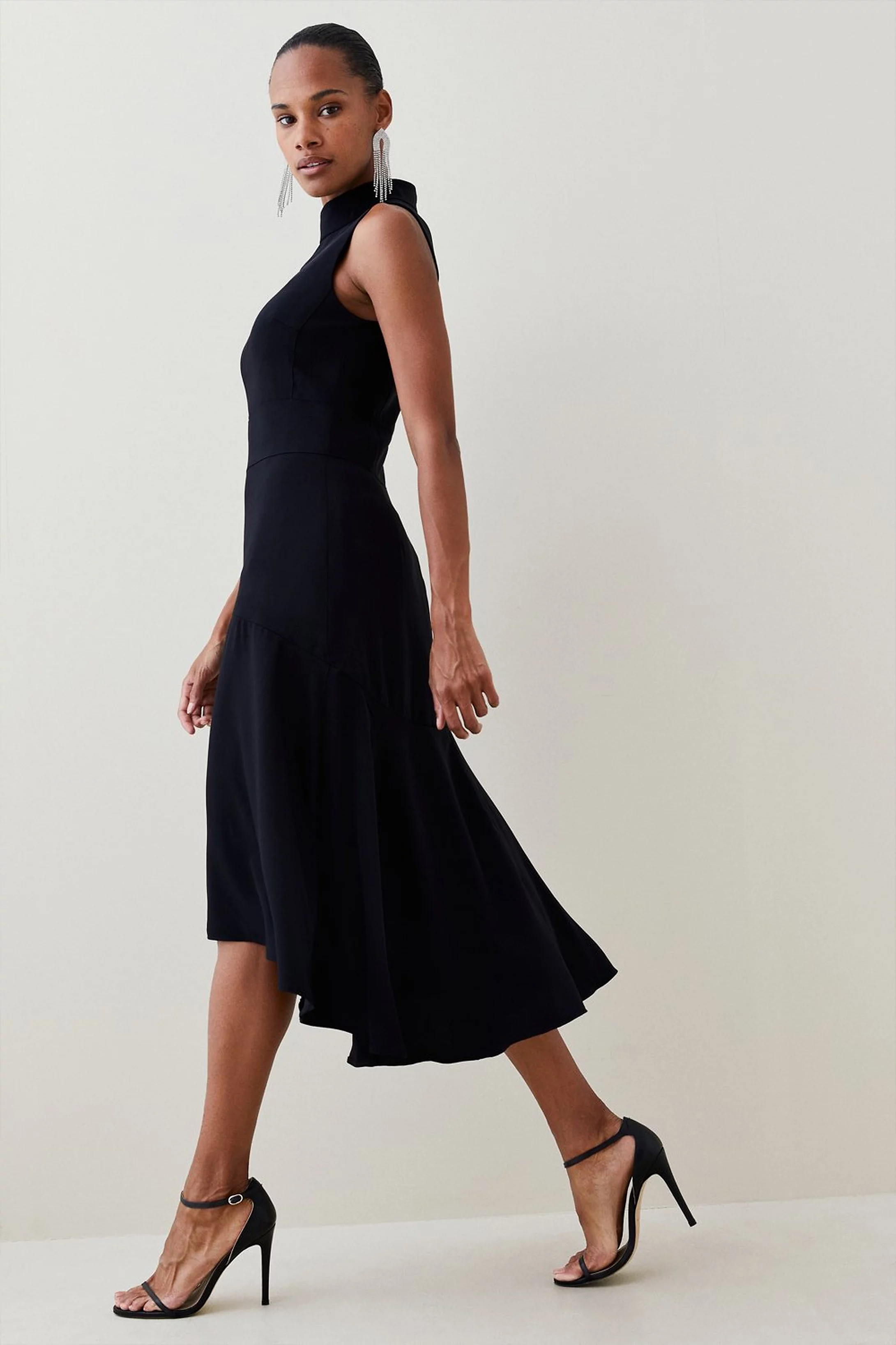 Petite Soft Tailored High Low Midi Dress | Karen Millen UK + IE + DE + NL