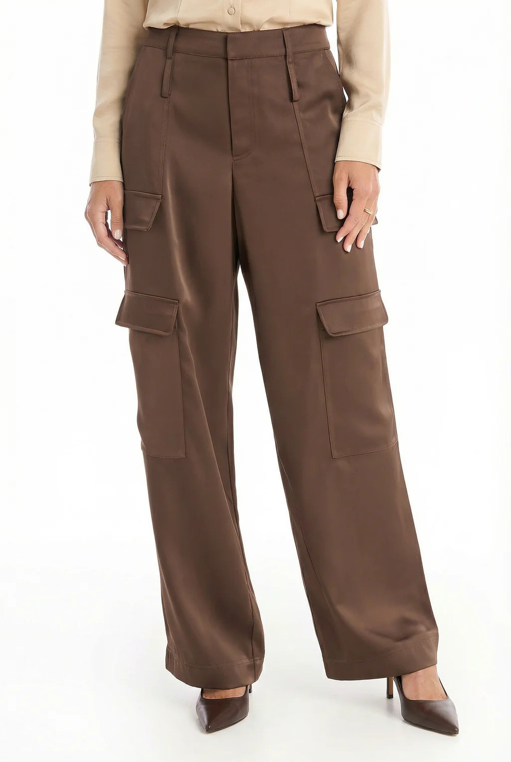 Milan Satin Cargo Pant - Espresso | The Noli Shop