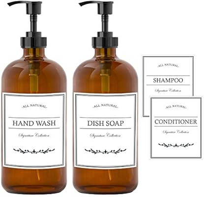 Sunrise Premium Empty Amber Glass Pump Bottles Glass Soap Dispenser 16 Oz Pack of 2 Refillable Co... | Amazon (US)