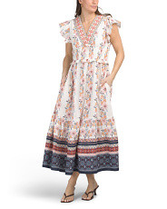 Linen Blend Flutter Sleeve Floral Maxi Dress | Casual Dresses  | Marshalls | Marshalls