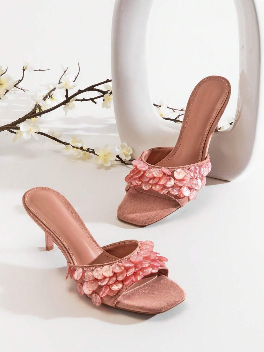 SHUZIA Ladies Waverly Shell Kitten Heel Mule Sandals Valentine's Day Summer Shoes | SHEIN