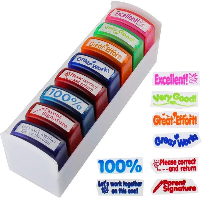 WeeDee Self-Inking Teacher Stamps Set - Mess-Free Motivation Colorful School Grading Stamp Set wi... | Amazon (US)