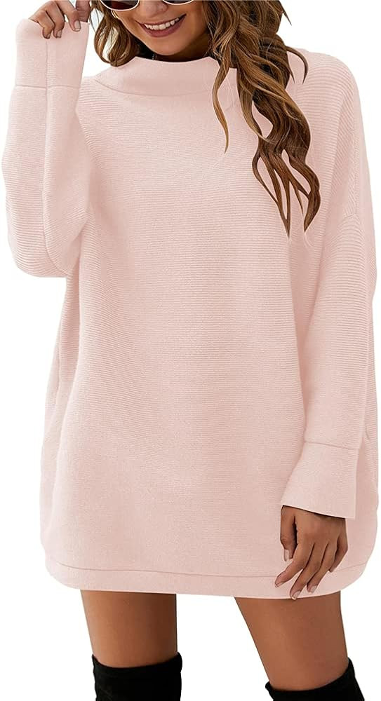 MISSJOY Women Casual Turtleneck Batwing Sleeve Slouchy Oversized Ribbed Knit Tunic Sweaters | Amazon (US)