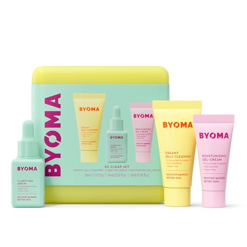 BYOMA So Clear Set - Barrier Repair Skincare Set for Acne Prone Skin - Creamy Jelly Cleanser, Clarifying Face Serum & & Gel-Cream Moisturizer - Unclogs Pores, Targets Blemishes - 30ml, 15ml, 15ml | Amazon (US)