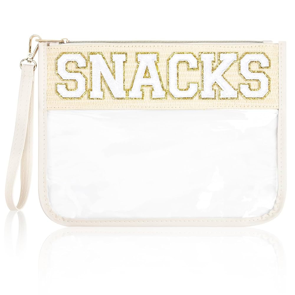 Snack Bag Clear Chenille Letter Pouch Travel Bag Zipper Nylon Snacks Organizer Cosmetic Pouch Toi... | Amazon (US)