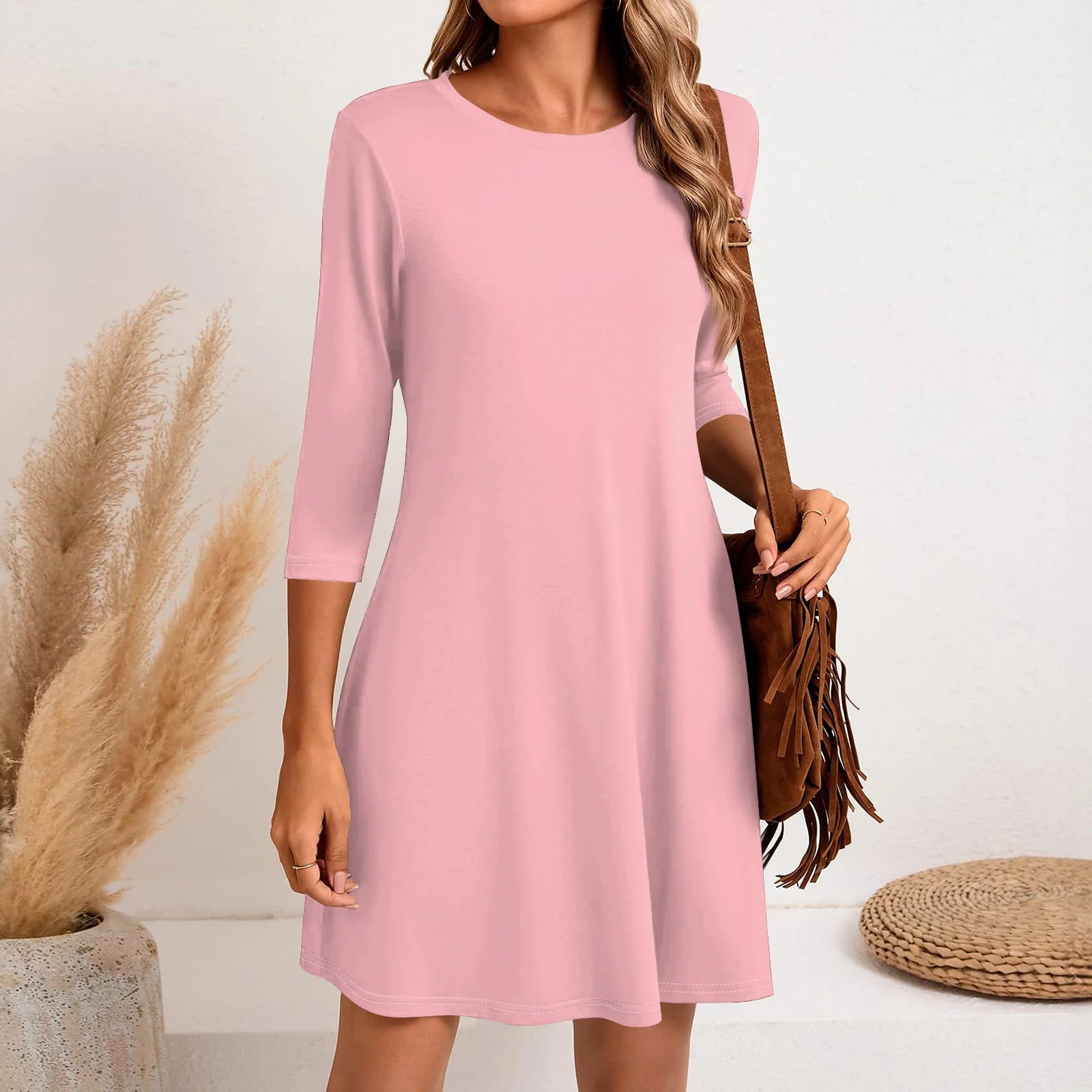 LISTHA Women's 3/4 Sleeve A-line and Flare Midi Long Dress Pink XL | Walmart (US)
