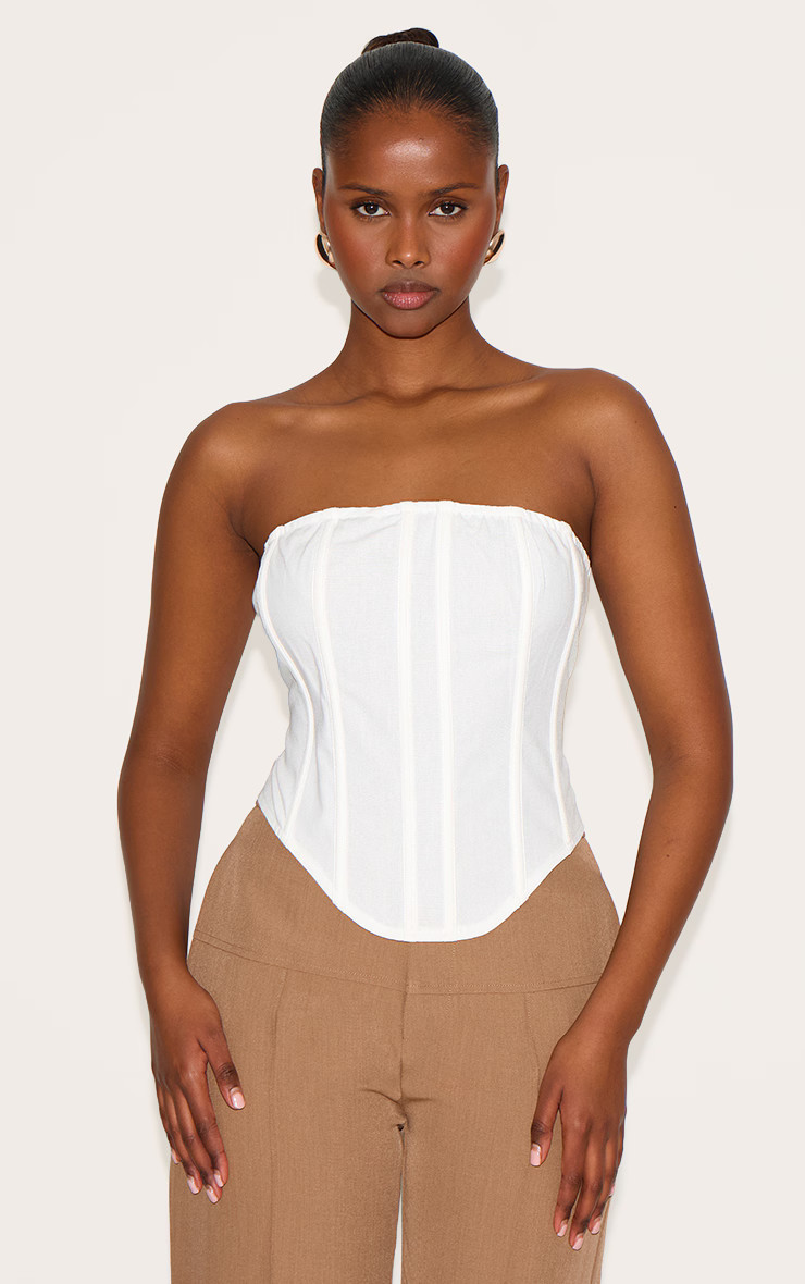 White Linen Blend Boned Corset | Pretty Little Thing (Australia & New Zealand)