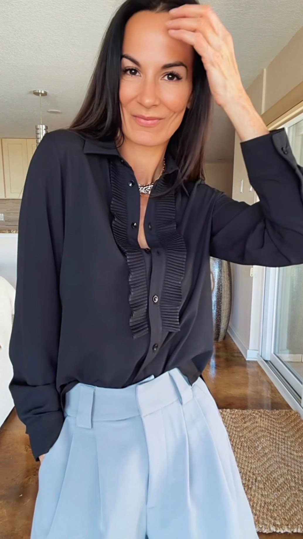 There’s something about an all-black moment that just hits differently.

This tux blouse has that perfect mix of classic and dramatic, and paired with these tailored shorts it gives a little effortless chic energy. 🖤

I kept everything else simple — oversized sunnies, a few layered chains, and this vintage Chanel belt bag that might be one of my favorite pieces in my closet.




#NicoleColeeStyle
#EffortlessChic
#LuxuryStyle
#Over40Style
#LTKFinds


#LTKootd #LTKgrwm #LTKdayinmylife