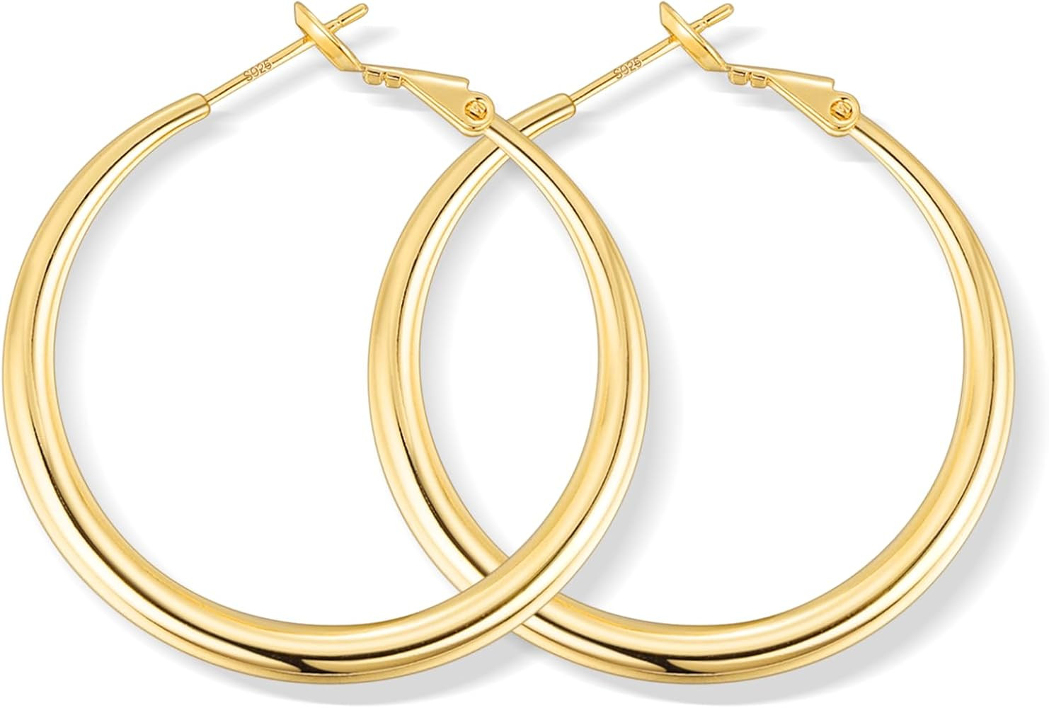 Jewlpire 14K Gold Plated Hoop Earrings with 925 Stering Silver Post, Lightweight Hoop Earrings fo... | Amazon (US)
