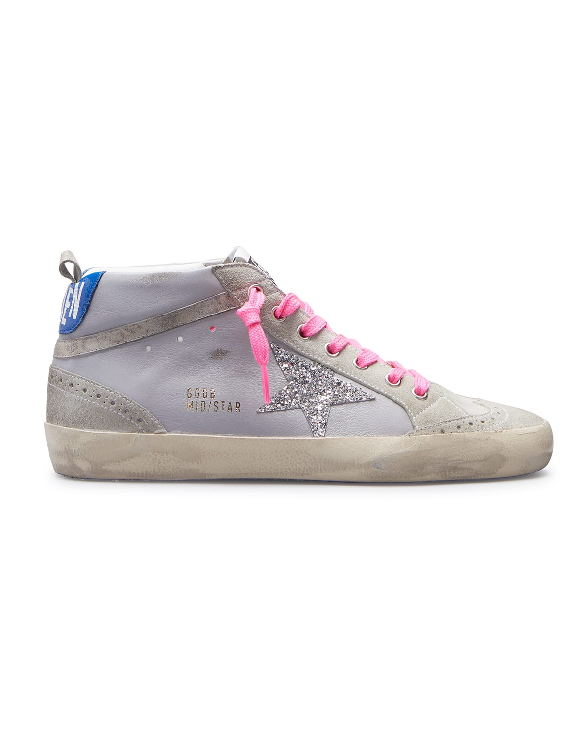 Mid Star Mixed Leather Glitter Sneakers | Neiman Marcus