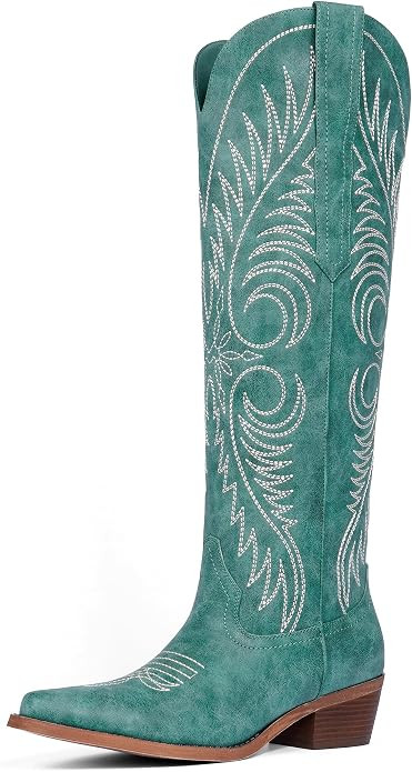 Cowboy Boots for Women Knee High Cowgirl Boots Embroidered Western Boots | Block Chunky Heel,Poin... | Amazon (US)