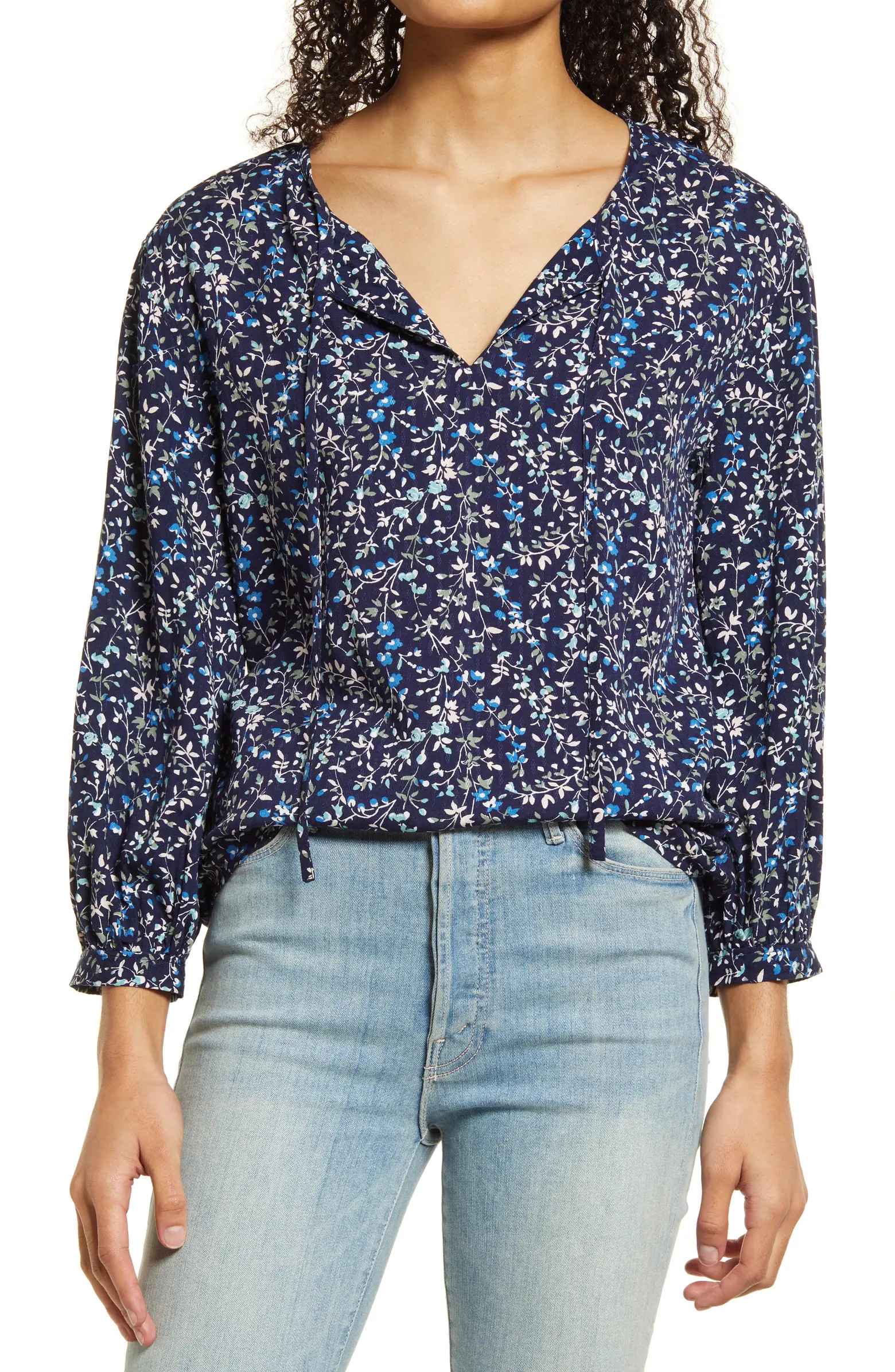 Floral Split Neck Shirt | Nordstrom