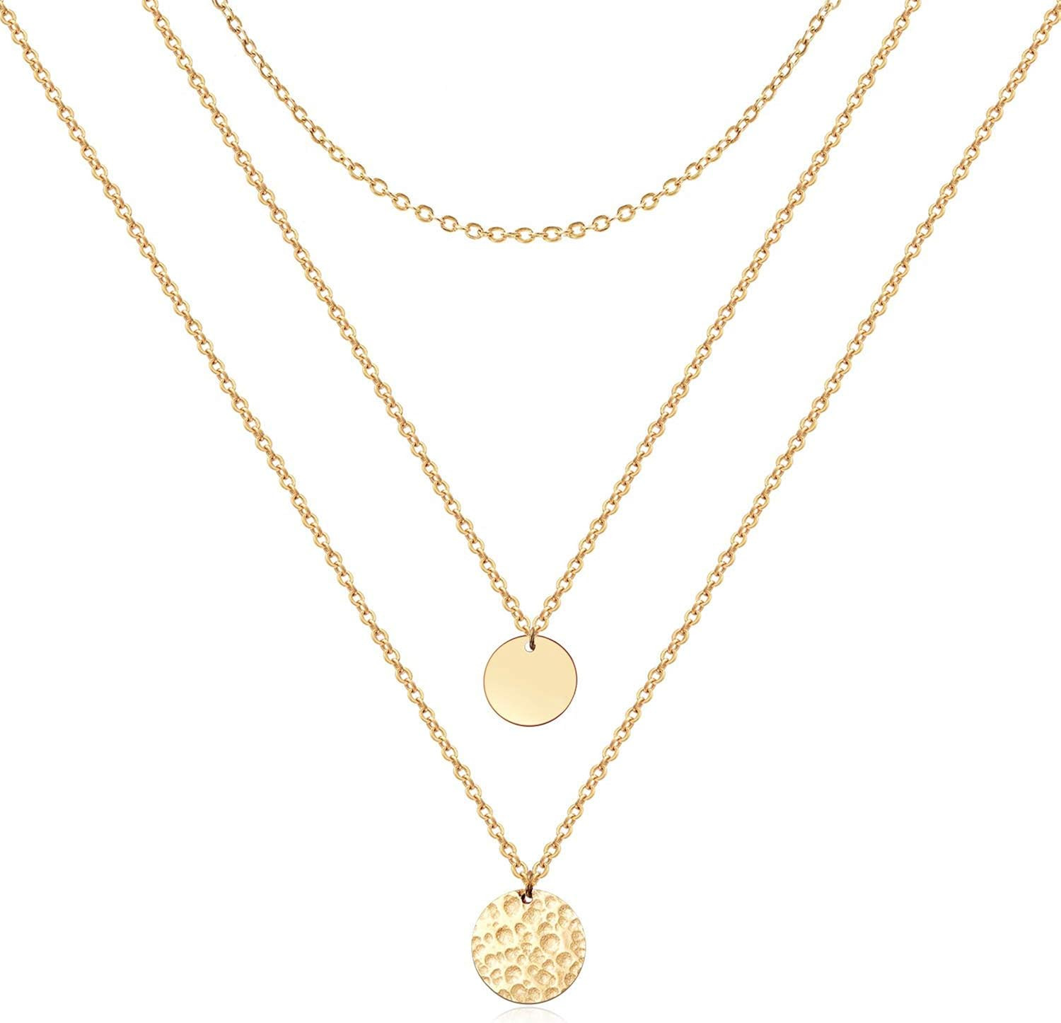 Forevereally Dainty Disc Chokers Necklace Layered Circle Necklace Bar Y Pendant Necklace 14K Real Go | Amazon (US)