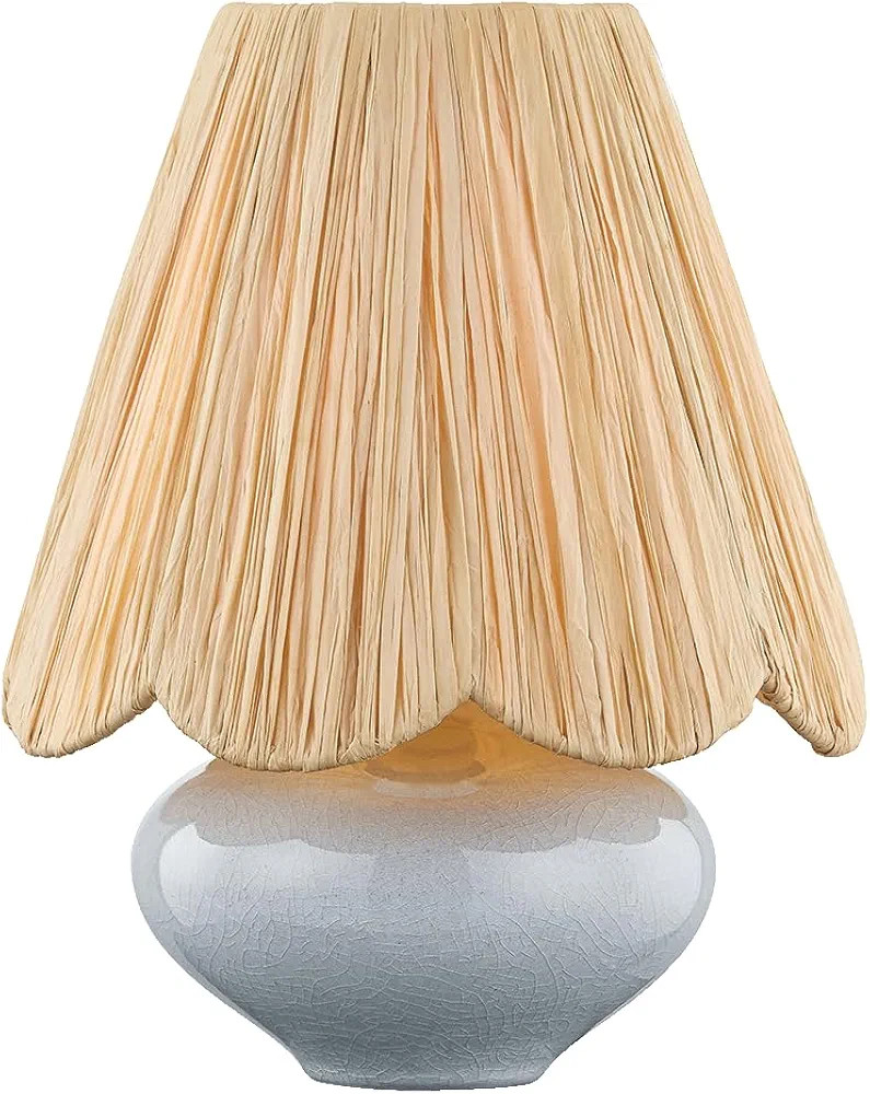 Mitzi Cailyn Table Lamp | Aged Brass Finish | Frost Crackle Ceramic Base | Scalloped Natural Raff... | Amazon (US)