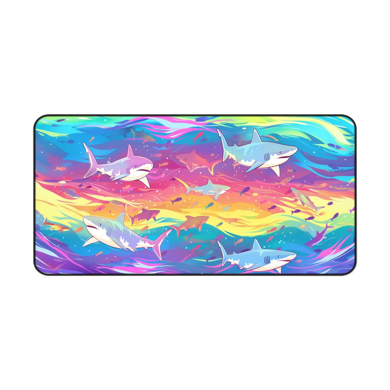 90's Sharks Desk Mat, Tie Dye Shark Desk Pad, 80's Aesthetic Mousepad, Beach Vacation Theme Desk ... | Etsy (US)