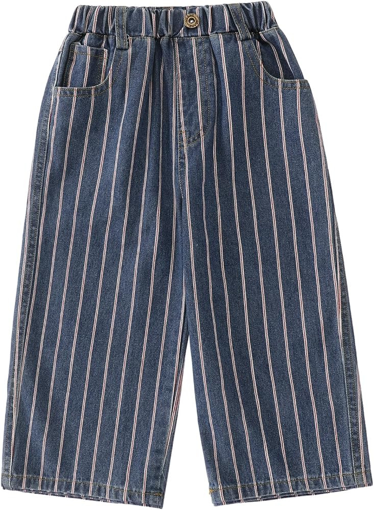 Toddler Kid Boy Girl Jeans Wide Leg Striped Denim Pants with Pockets 2-7Y | Amazon (US)
