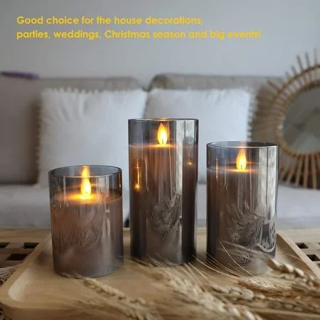 Flameless Candle Flashing Battery-driven Candle 3 Piece Set Glass Effect LED Candle Including Real M | Walmart (US)