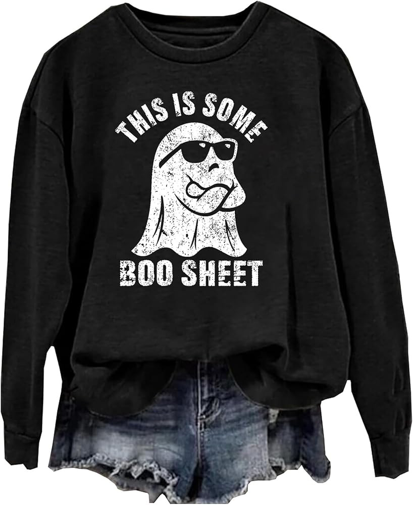 SUNFLYLIG This Is Some Boo Sheet Halloween Sweatshirt for Women Funny Ghost Graphic Shirt Spooky ... | Amazon (US)