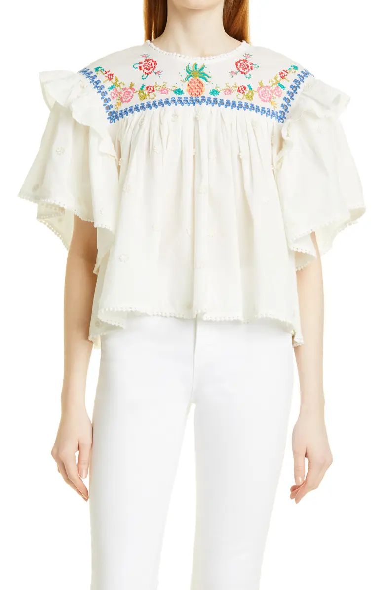 Cross Stitch Embroidered Ruffle Top | Nordstrom