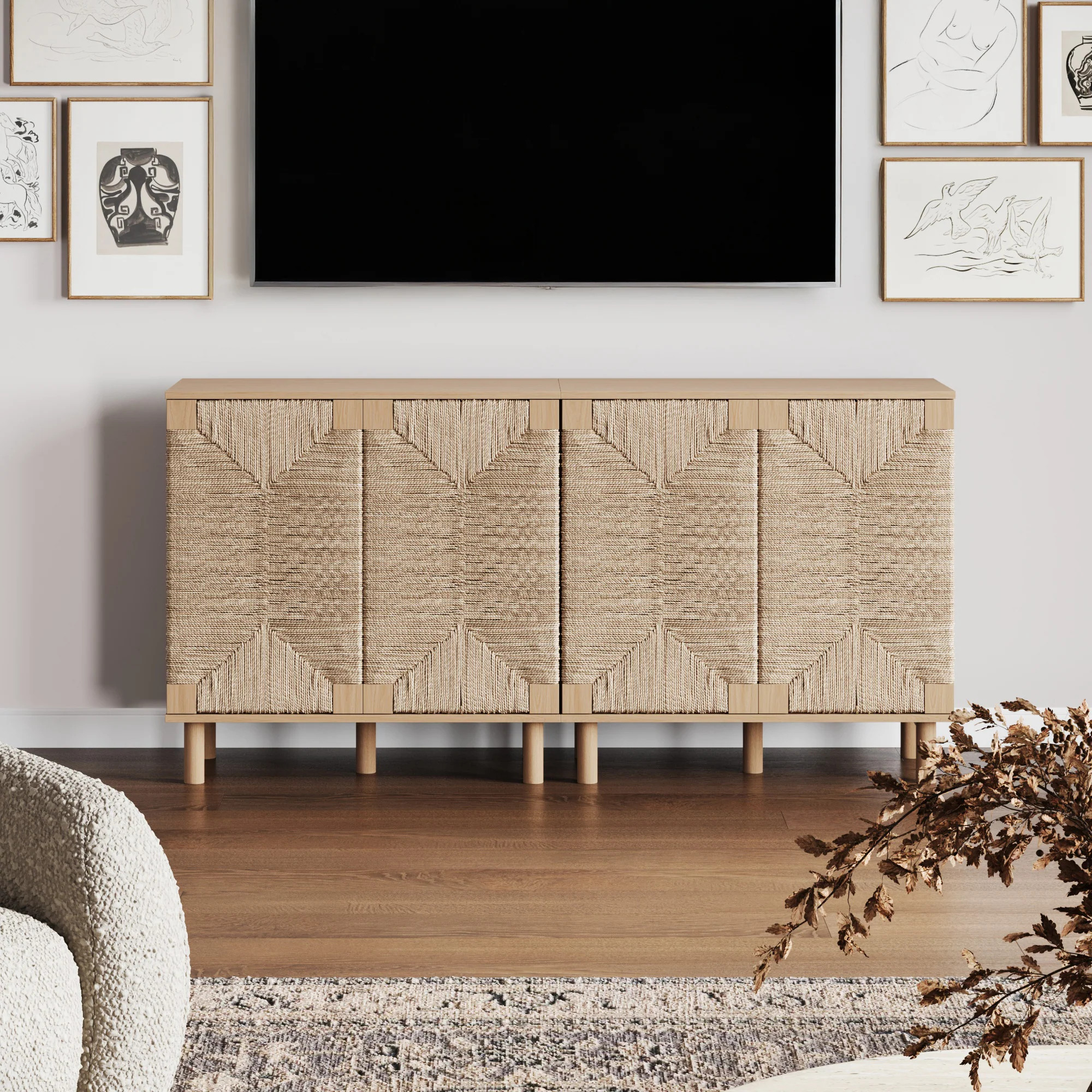 Seagrass TV Console Credenza Raw Oak (Set of 2) | Nathan James