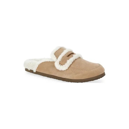 Time and Tru Women's Faux Shearling Slide On Loafers | Walmart (US)