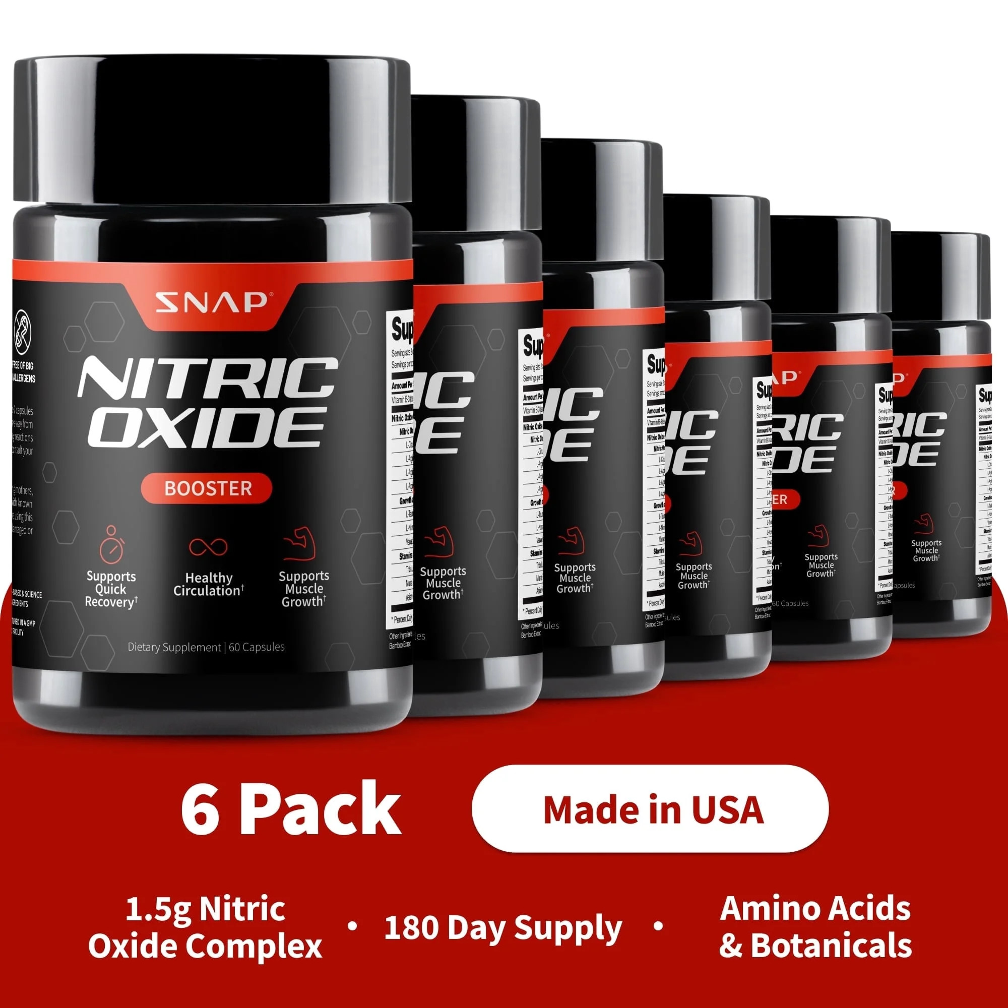 Snap Supplements Nitric Oxide Booster Pills - Pre Workout, Muscle Builder, 1500mg, 60 Tablets, 6 ... | Walmart (US)