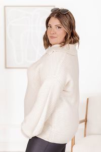 Nothing In My Way Beige Collared Ribbed Oversized Sweater | Pink Lily