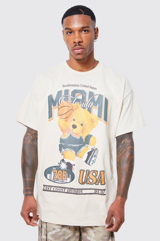 Oversized Varsity Teddy Graphic T-shirt | boohooMAN (US & Canada)