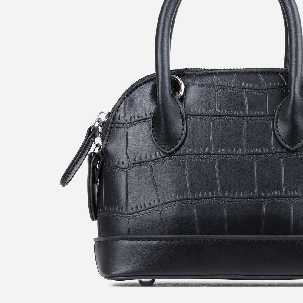 Javier Top Handle Cross Body Tote Bag In Black Croc Print Faux Leather | EGO Shoes (US & Canada)
