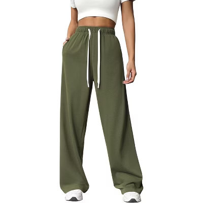 Pinspark Wide Leg Sweat Pants for Women's High Waisted Baggy Sweatpants Casual Drawstring Workout Pants with Pockets-Army Green-xxl | Target
