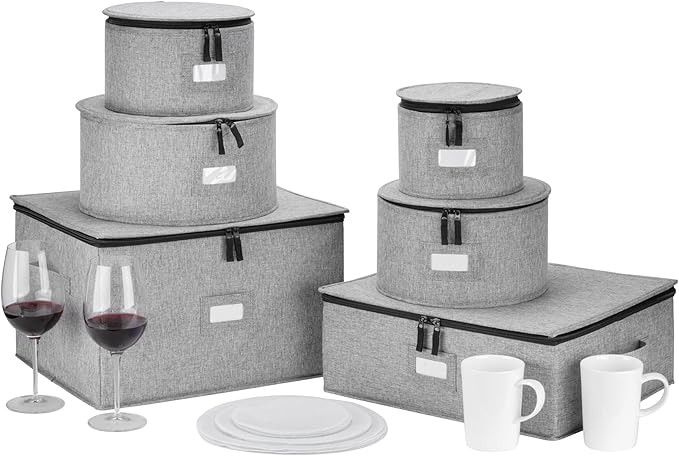6pcs Hard Shell China Storage Containers for Cups and Mugs, Wine Glasses and Plates - Heavy Duty ... | Amazon (US)