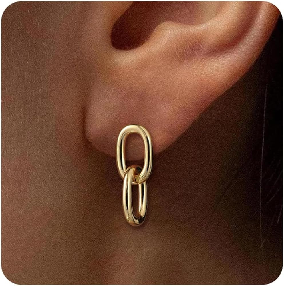 Gold Earrings for Women 14k Plated Gold Statement Drop Dangle Hypoallergenic Trendy Dainty Minima... | Amazon (US)